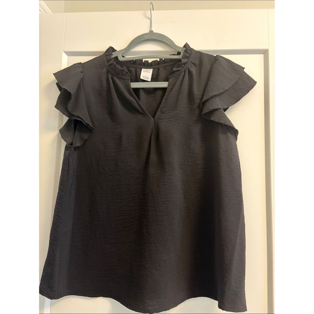 Melrose and Market Black Ruffle Sleeve V-Neck Blouse